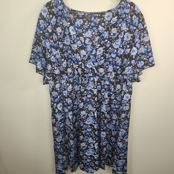 SHEIN Deep V Flutter Sleeve Elastic Waist Flutter Floral Dress - Picture 1 of 6